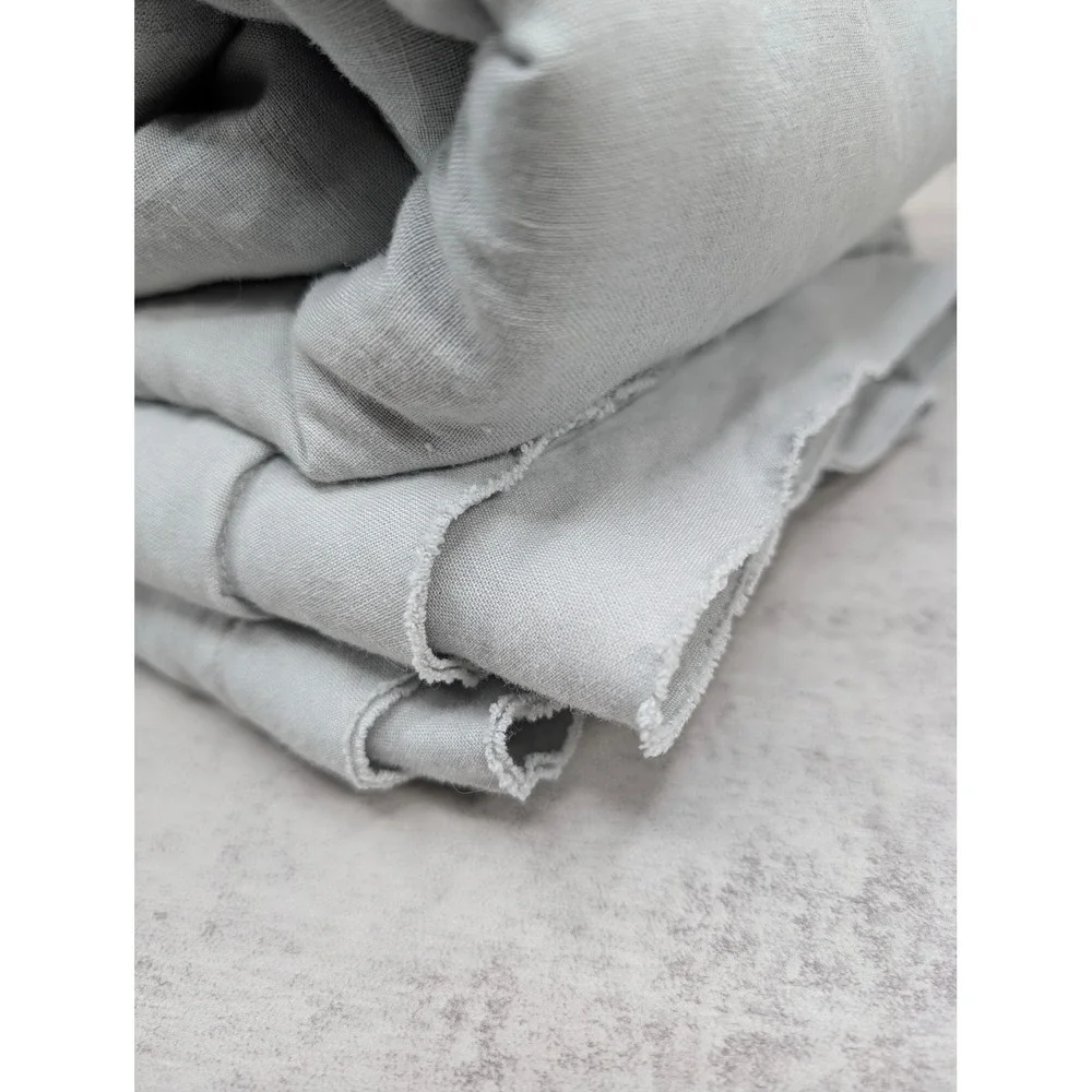 Quince European Linen Double Flange Duvet Cover Mist Full Queen Blue Grey